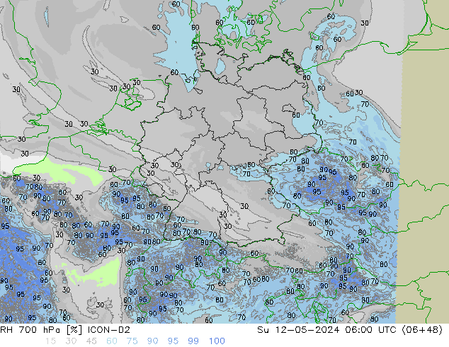 Humidité rel. 700 hPa ICON-D2 dim 12.05.2024 06 UTC