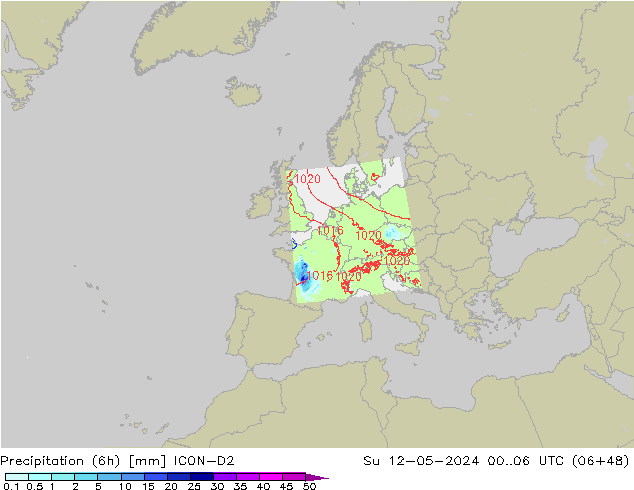 Precipitação (6h) ICON-D2 Dom 12.05.2024 06 UTC