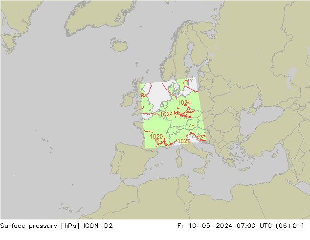 Bodendruck ICON-D2 Fr 10.05.2024 07 UTC