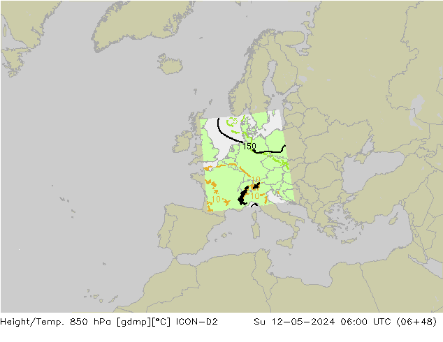 Yükseklik/Sıc. 850 hPa ICON-D2 Paz 12.05.2024 06 UTC