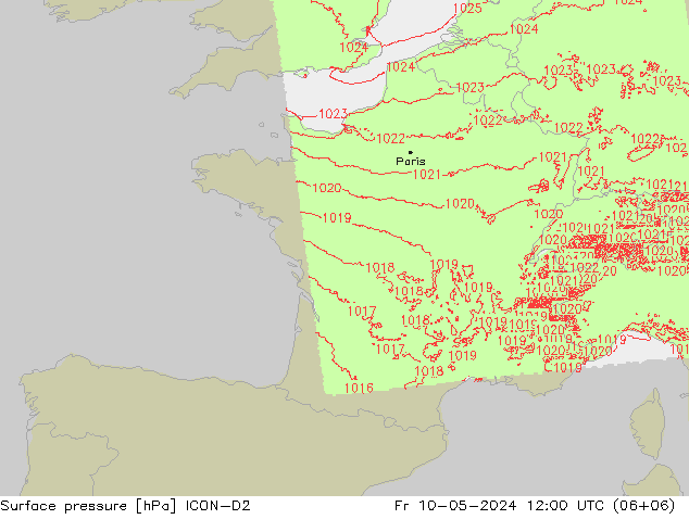 Surface pressure ICON-D2 Fr 10.05.2024 12 UTC