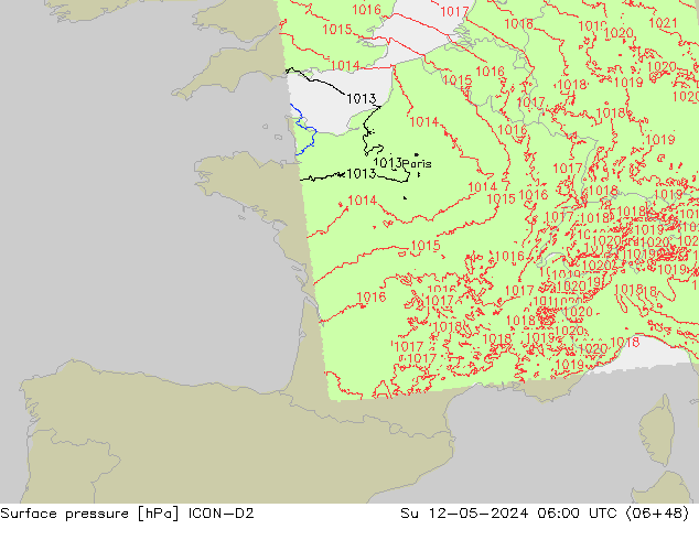 Surface pressure ICON-D2 Su 12.05.2024 06 UTC