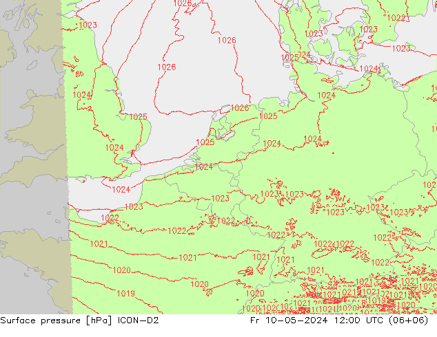 Bodendruck ICON-D2 Fr 10.05.2024 12 UTC