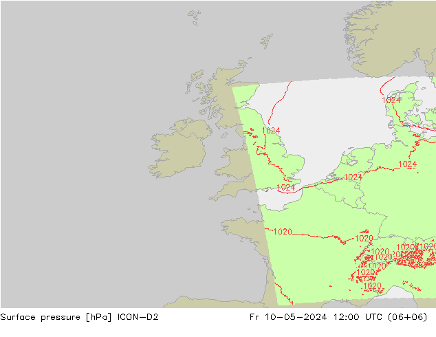 Atmosférický tlak ICON-D2 Pá 10.05.2024 12 UTC