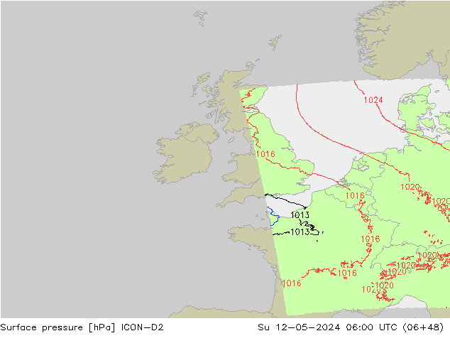 Surface pressure ICON-D2 Su 12.05.2024 06 UTC