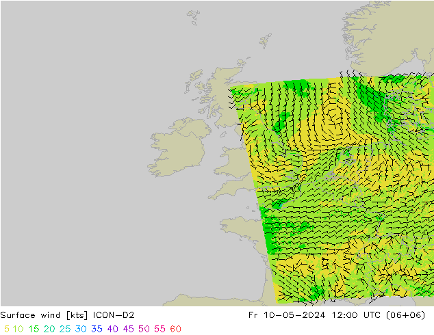 Surface wind ICON-D2 Fr 10.05.2024 12 UTC