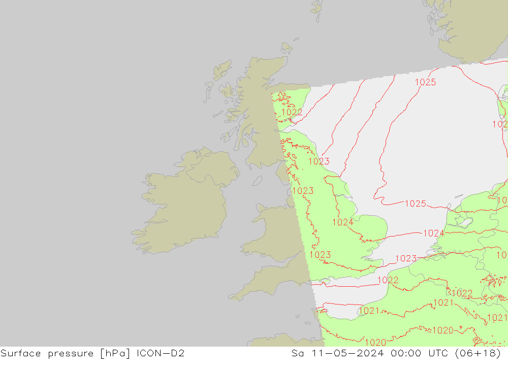 Presión superficial ICON-D2 sáb 11.05.2024 00 UTC