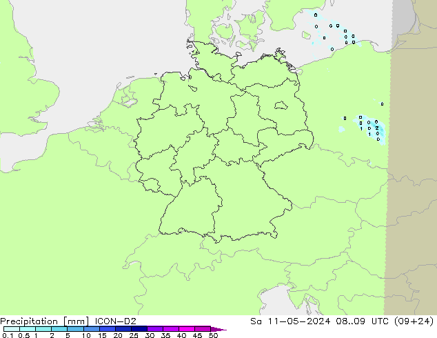 Precipitation ICON-D2 Sa 11.05.2024 09 UTC