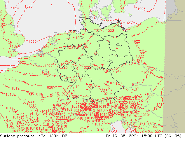 Atmosférický tlak ICON-D2 Pá 10.05.2024 15 UTC