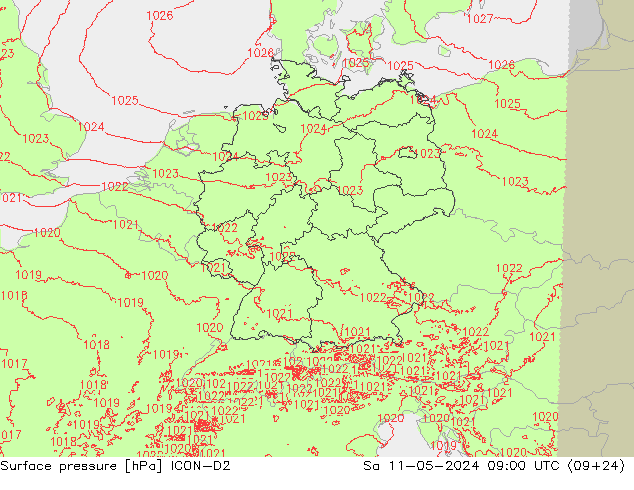 Bodendruck ICON-D2 Sa 11.05.2024 09 UTC