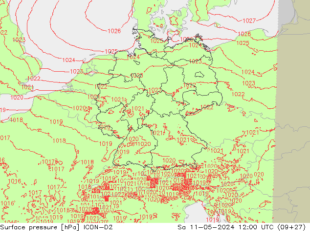 Luchtdruk (Grond) ICON-D2 za 11.05.2024 12 UTC