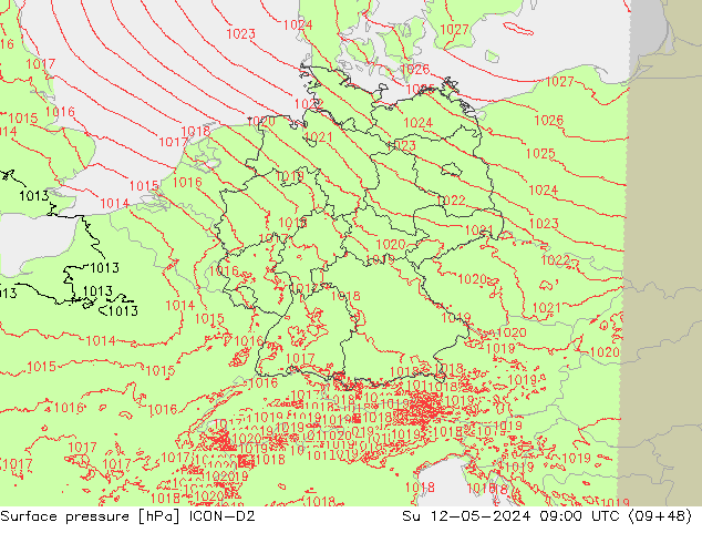pression de l'air ICON-D2 dim 12.05.2024 09 UTC