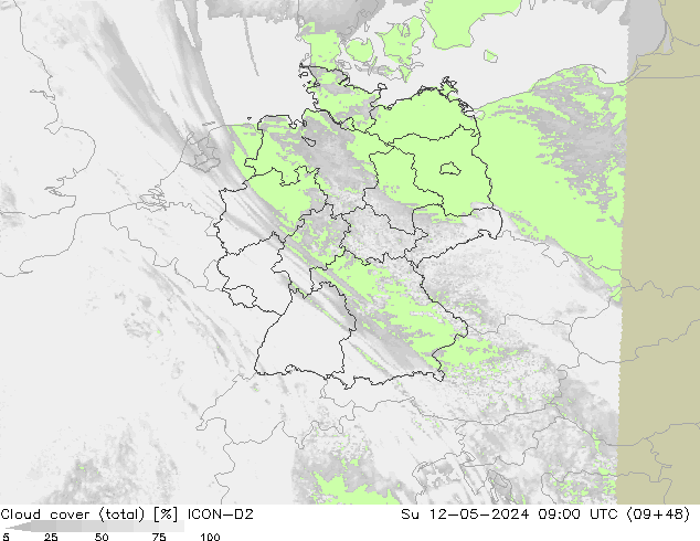 Bulutlar (toplam) ICON-D2 Paz 12.05.2024 09 UTC