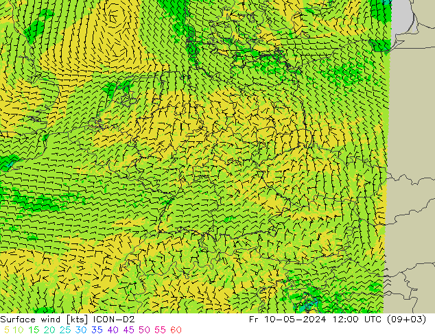 风 10 米 ICON-D2 星期五 10.05.2024 12 UTC