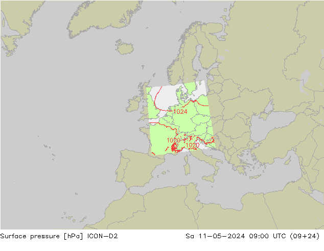 Surface pressure ICON-D2 Sa 11.05.2024 09 UTC