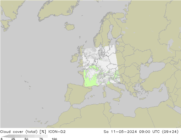 Wolken (gesamt) ICON-D2 Sa 11.05.2024 09 UTC