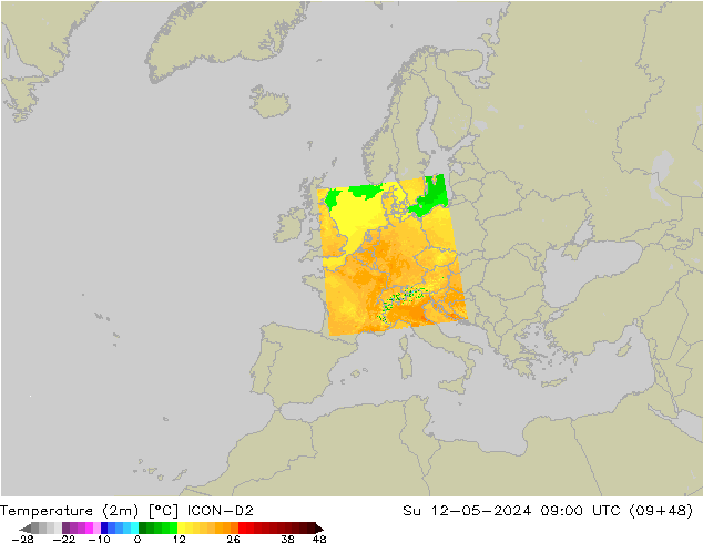 карта температуры ICON-D2 Вс 12.05.2024 09 UTC