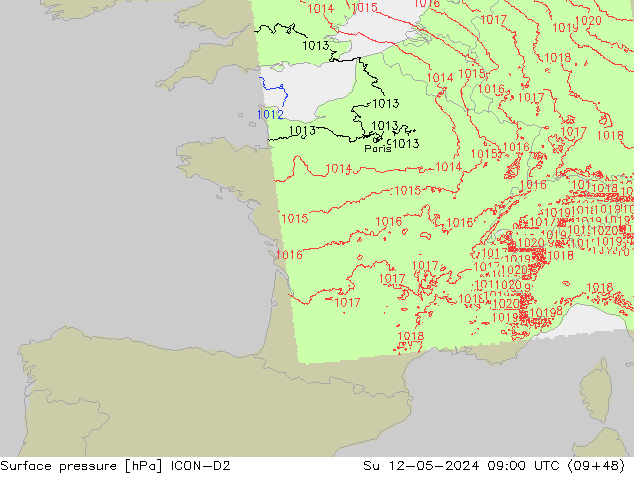 pression de l'air ICON-D2 dim 12.05.2024 09 UTC