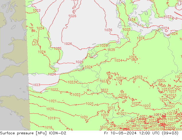 Bodendruck ICON-D2 Fr 10.05.2024 12 UTC