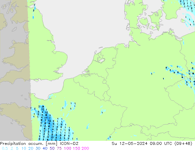 Precipitation accum. ICON-D2  12.05.2024 09 UTC