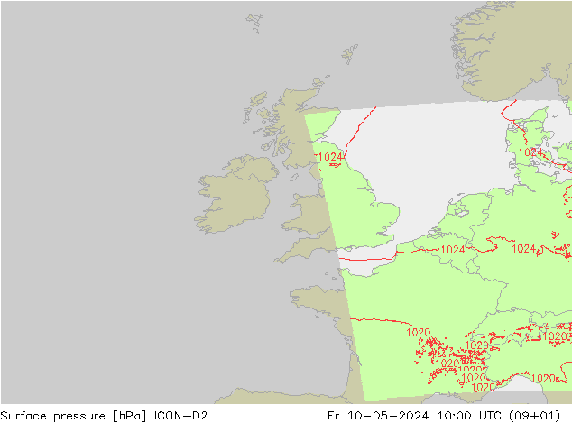 ciśnienie ICON-D2 pt. 10.05.2024 10 UTC