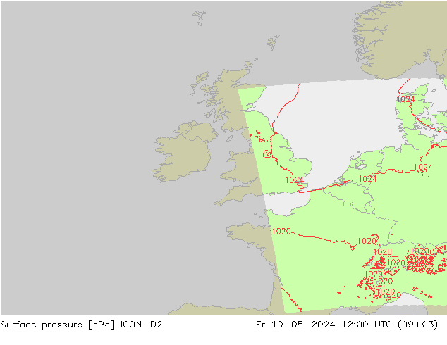 Surface pressure ICON-D2 Fr 10.05.2024 12 UTC