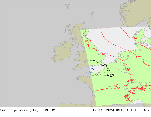 Surface pressure ICON-D2 Su 12.05.2024 09 UTC