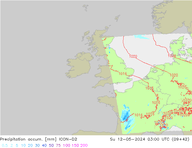 Precipitation accum. ICON-D2 Su 12.05.2024 03 UTC
