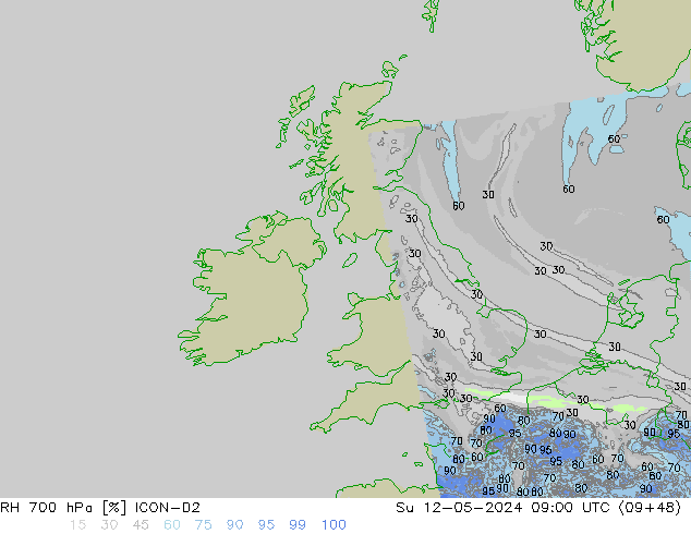 RH 700 hPa ICON-D2 Su 12.05.2024 09 UTC