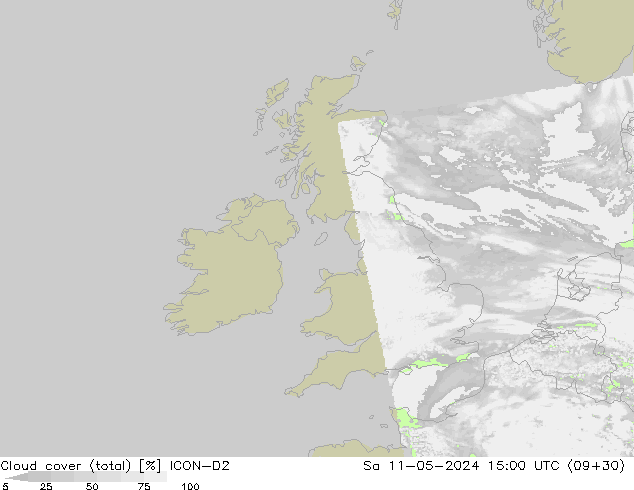 Nubes (total) ICON-D2 sáb 11.05.2024 15 UTC