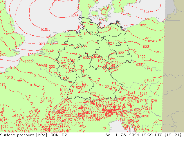 Surface pressure ICON-D2 Sa 11.05.2024 12 UTC