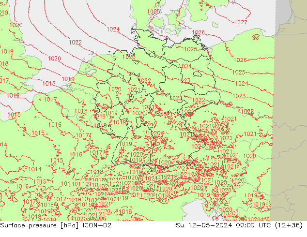 Surface pressure ICON-D2 Su 12.05.2024 00 UTC