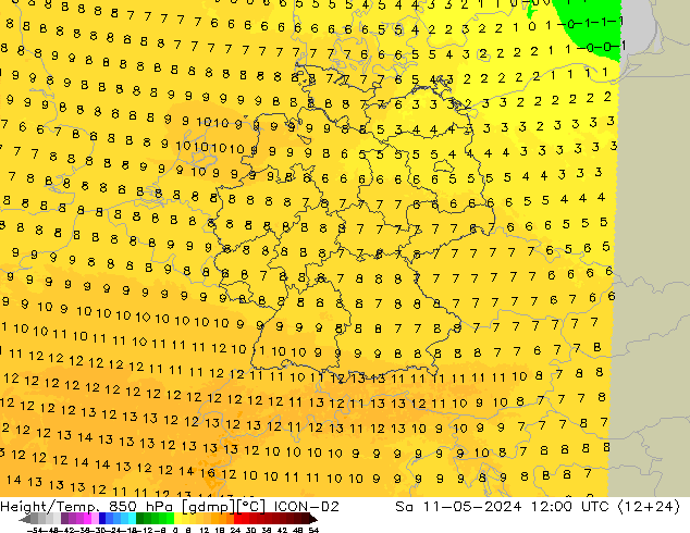 Yükseklik/Sıc. 850 hPa ICON-D2 Cts 11.05.2024 12 UTC