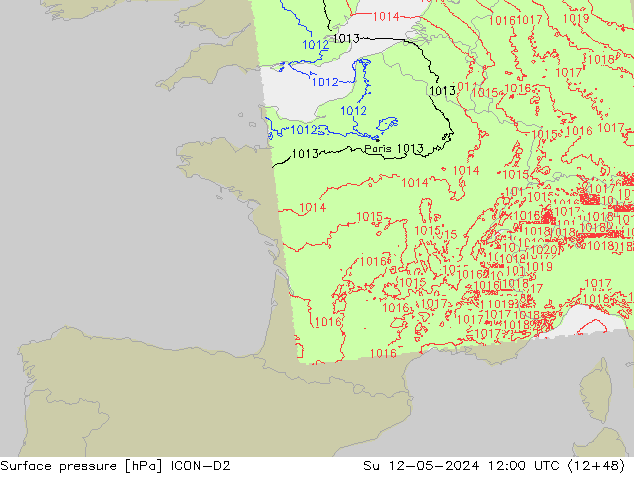 Atmosférický tlak ICON-D2 Ne 12.05.2024 12 UTC