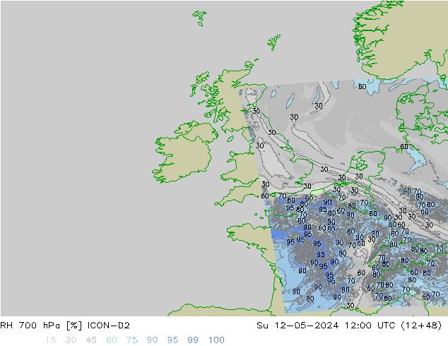 RH 700 hPa ICON-D2 Dom 12.05.2024 12 UTC