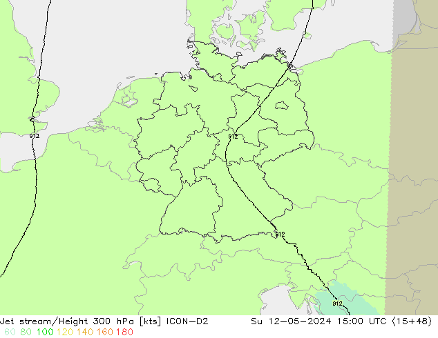 Jet stream/Height 300 hPa ICON-D2 Su 12.05.2024 15 UTC