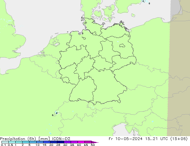 Précipitation (6h) ICON-D2 ven 10.05.2024 21 UTC