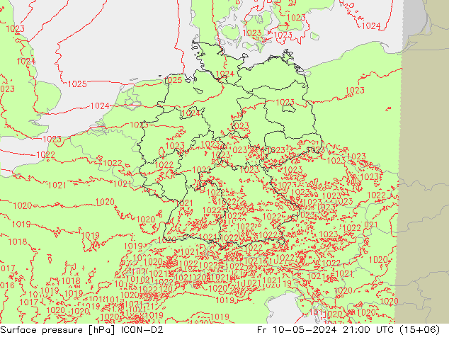 地面气压 ICON-D2 星期五 10.05.2024 21 UTC