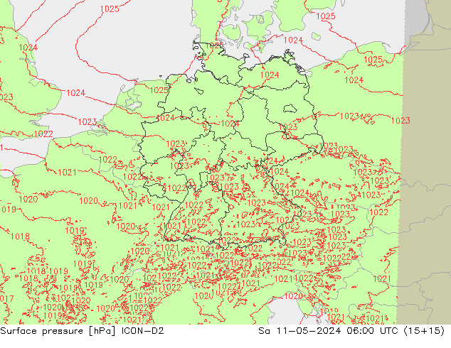 Luchtdruk (Grond) ICON-D2 za 11.05.2024 06 UTC