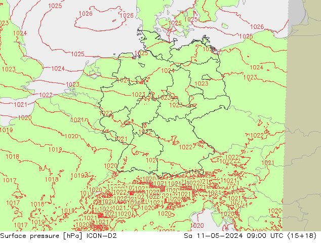 Atmosférický tlak ICON-D2 So 11.05.2024 09 UTC