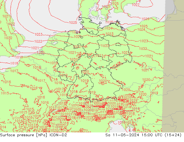 地面气压 ICON-D2 星期六 11.05.2024 15 UTC