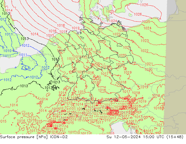 Atmosférický tlak ICON-D2 Ne 12.05.2024 15 UTC