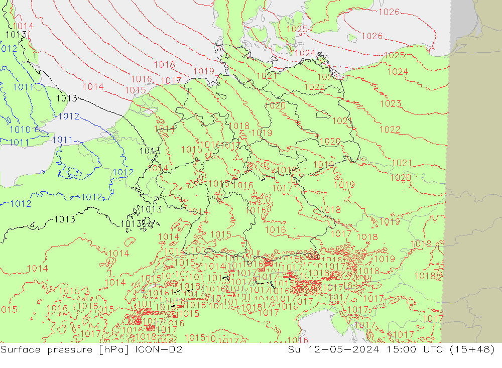 Bodendruck ICON-D2 So 12.05.2024 15 UTC