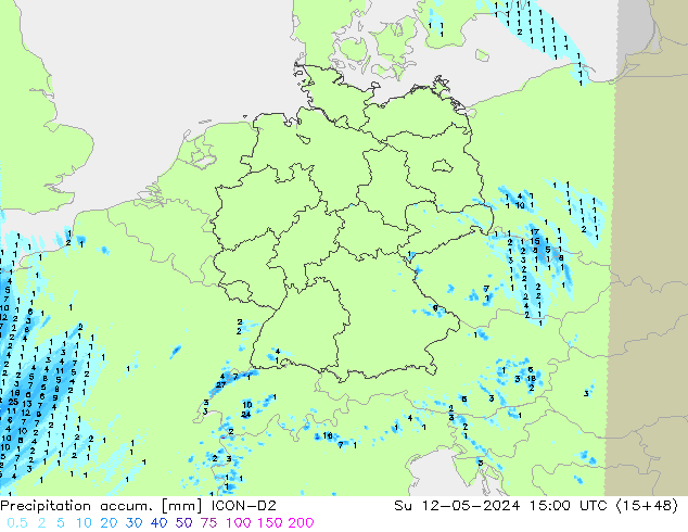 Precipitation accum. ICON-D2 Su 12.05.2024 15 UTC