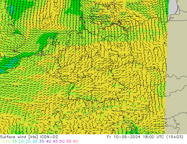 风 10 米 ICON-D2 星期五 10.05.2024 18 UTC