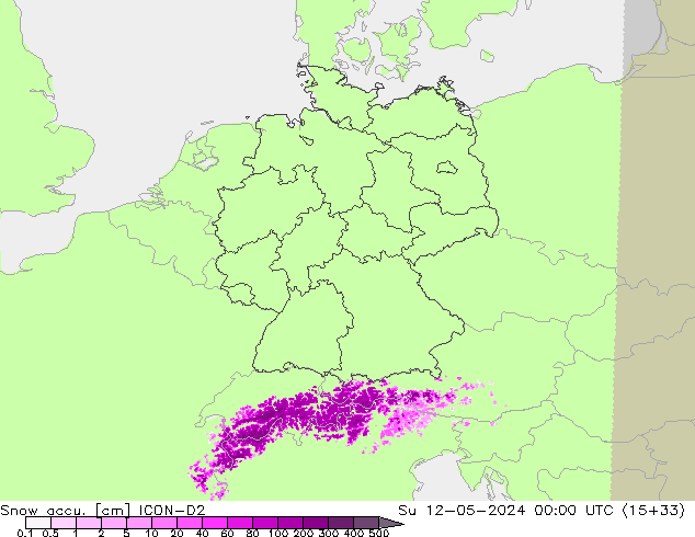 Глубина снега ICON-D2 Вс 12.05.2024 00 UTC