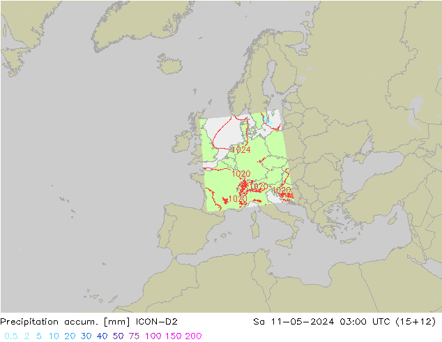 Precipitation accum. ICON-D2 So 11.05.2024 03 UTC