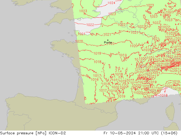 Bodendruck ICON-D2 Fr 10.05.2024 21 UTC