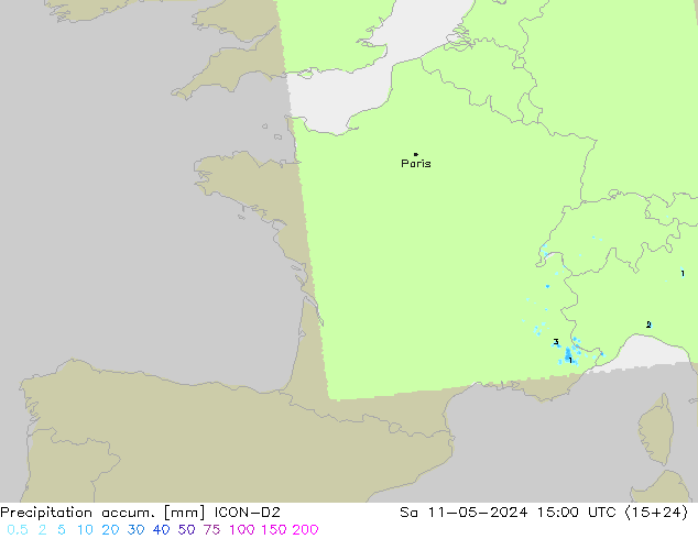 Precipitation accum. ICON-D2 Sa 11.05.2024 15 UTC