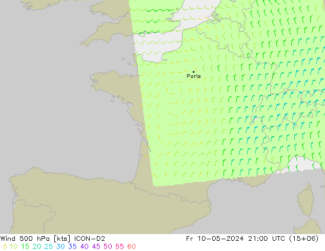 Wind 500 hPa ICON-D2 Fr 10.05.2024 21 UTC